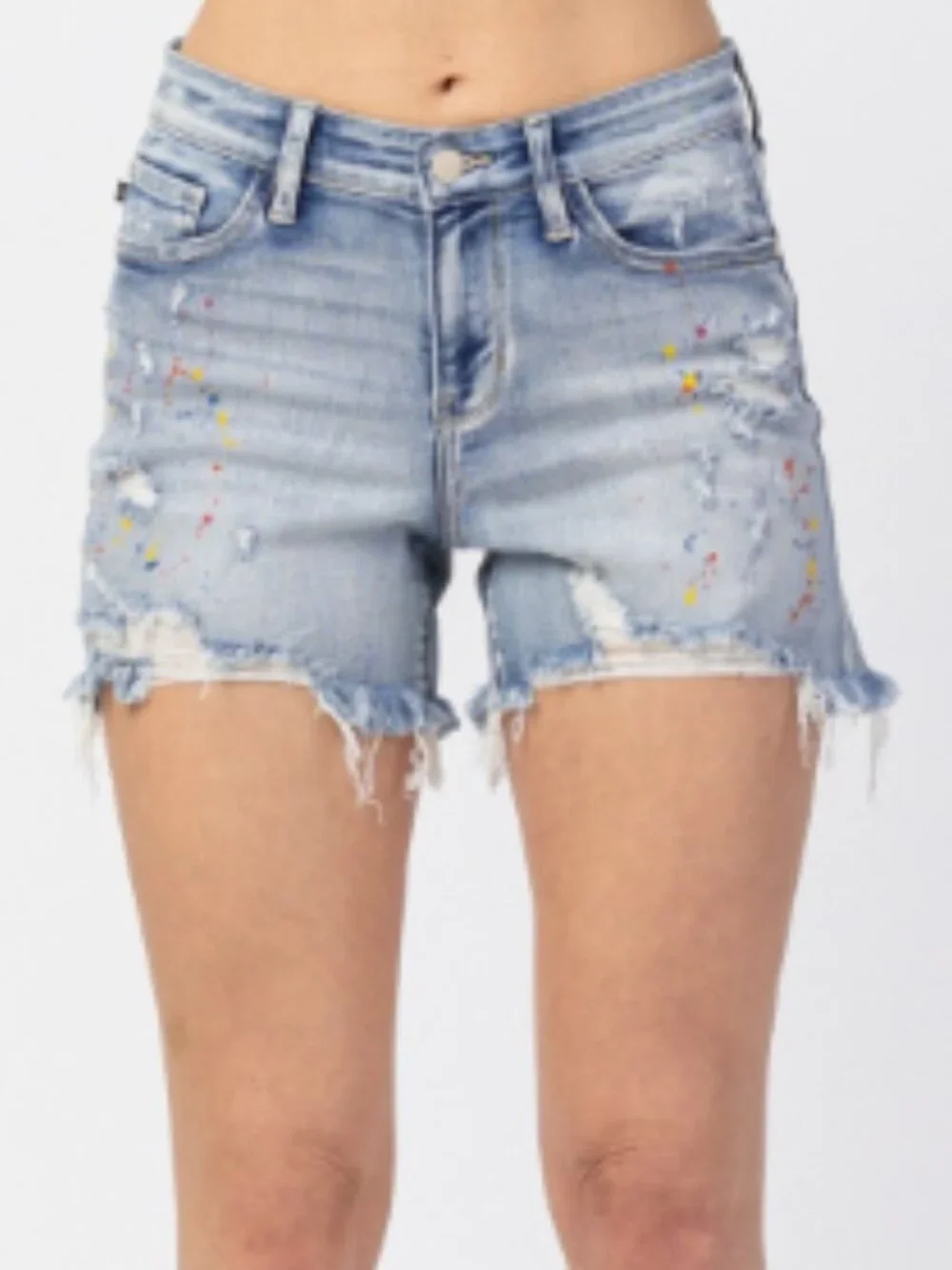 Judy Blue Mid-rise Rainbow Paint Splash Cutoff Shorts XL NWT